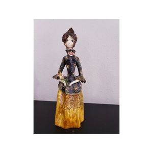 Lucien Neuquelman Brunette Pottery Lady in Black & Yellow Figurine Vtg MCM Paris